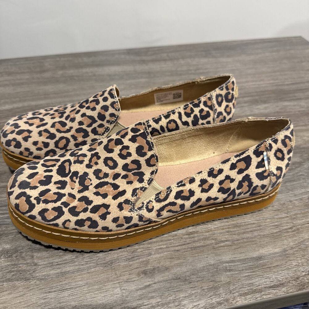 Toms Womens Leather Wrap Desert Tan Leopard Suede Slip-On Shoes 10014282 size 8